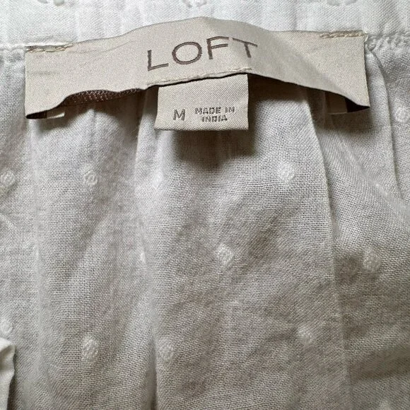 LOFT Women’s White Cotton Blouse Size Medium Embroidered V Neck Long Sleeves - Picture 6 of 6